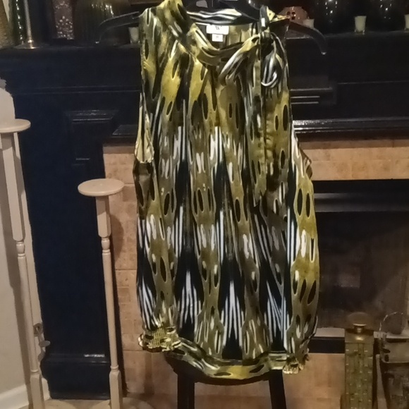 W WORTHINGTON green multi-colored mock tie-up neckline ribbed hem blouse 2X - Picture 4 of 13